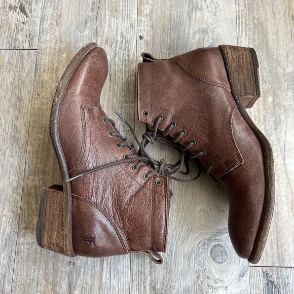 Frye Carson Boots 8.5 Chestnut Brown Leather Lace Up Ankle Boots - Picture 1 of 14